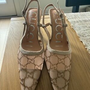 Gucci Women's Beige Embellished Slingback Heels NWOT